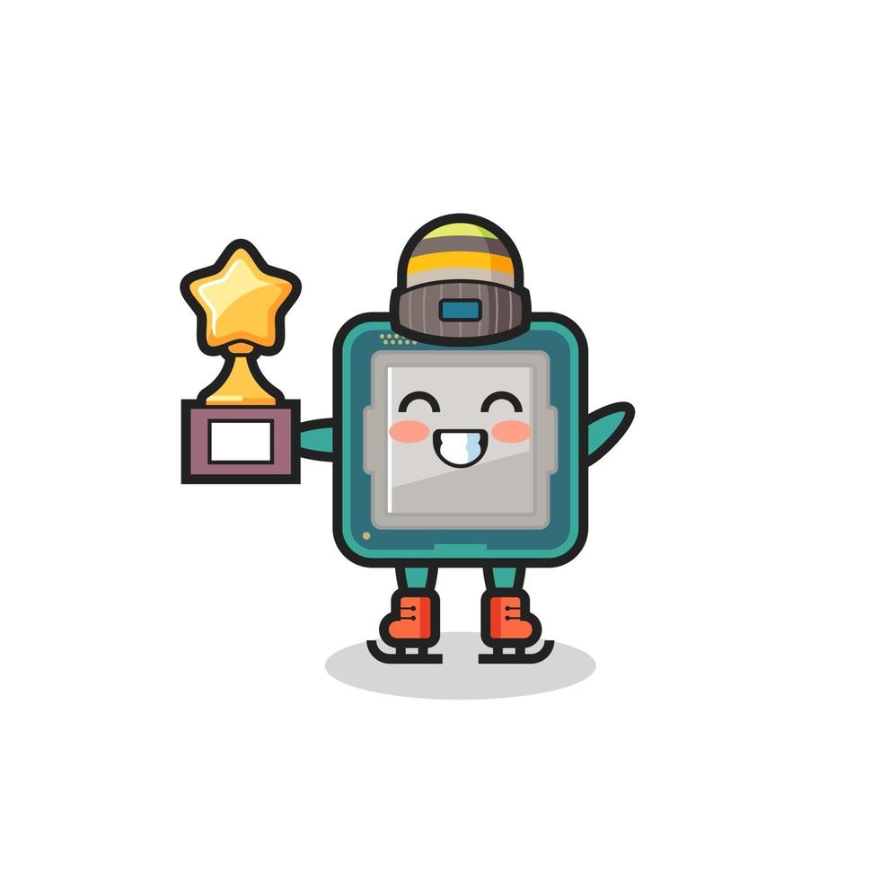 processor cartoon as an ice skating player hold winner trophy vector