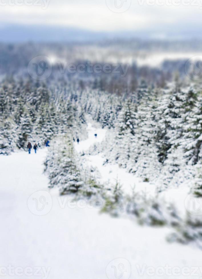 nevado y paisaje de movimiento borroso montaña brocken harz alemania. foto