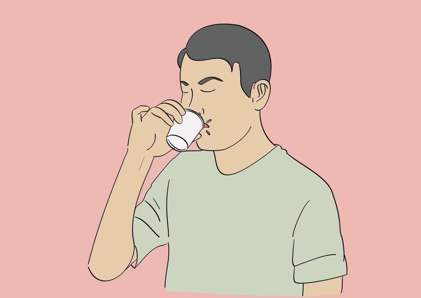 un hombre tomando café de un vaso pequeño. vector de estilo dibujado a mano