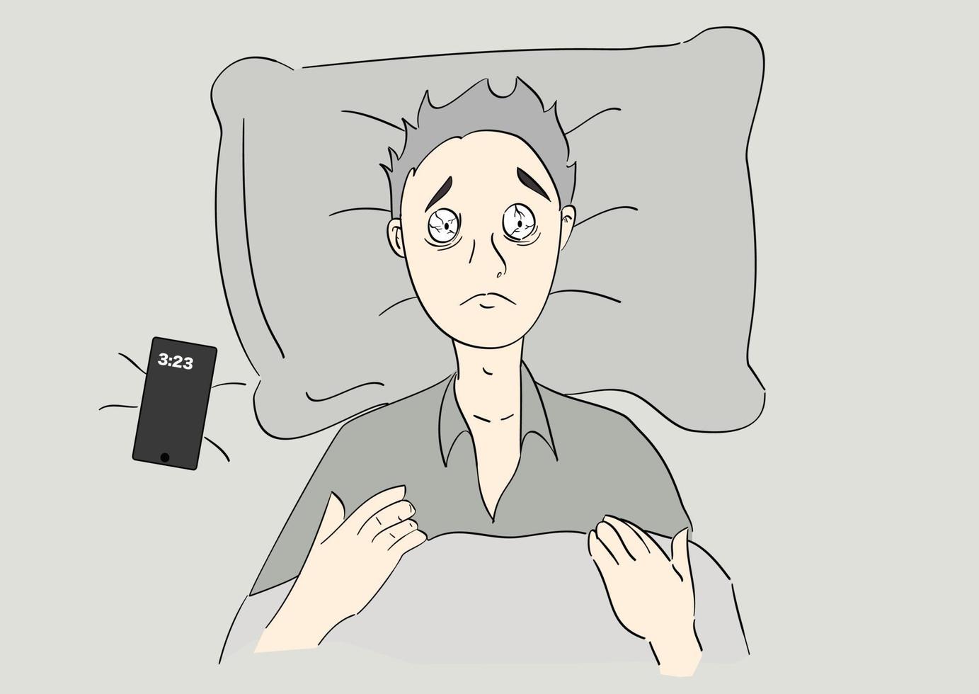 The man with insomnia cannot sleep. Hand drawn style vector 3395392