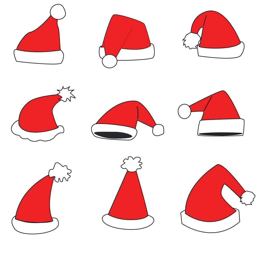 Diferentes formas de sombreros de santa claus. vector