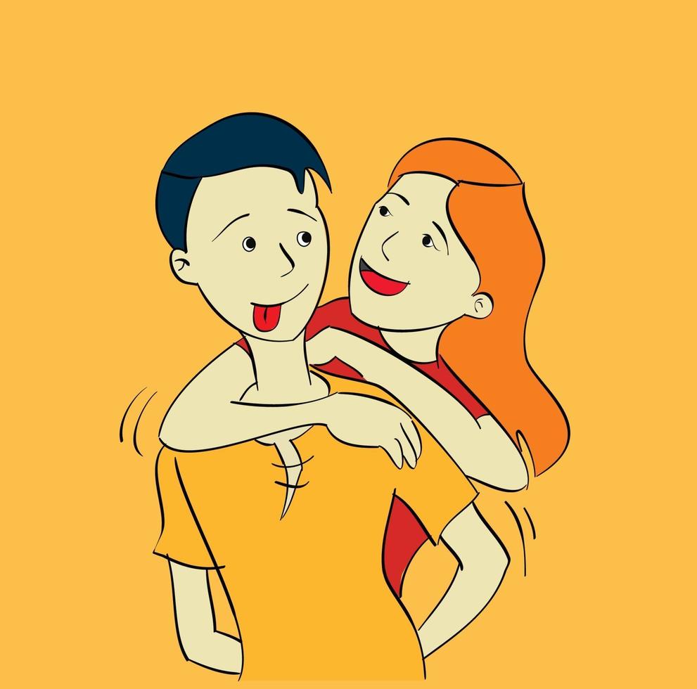 feliz, pareja joven, amantes, abrazar, el suyo, novia vector