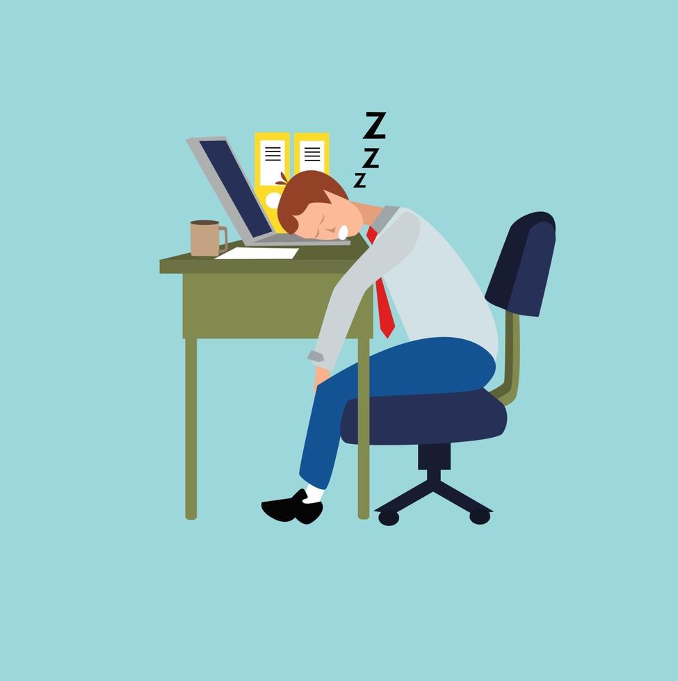 Office worker sleeping on laptop vector