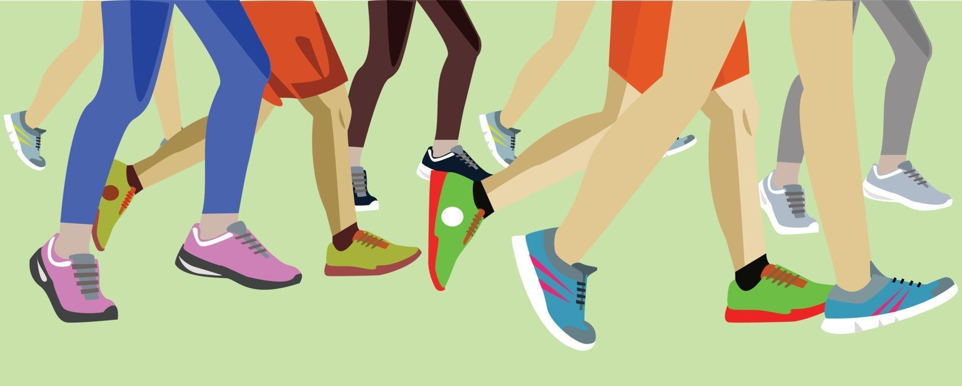 Group of feet marathon runners 3395442 Vector Art at Vecteezy