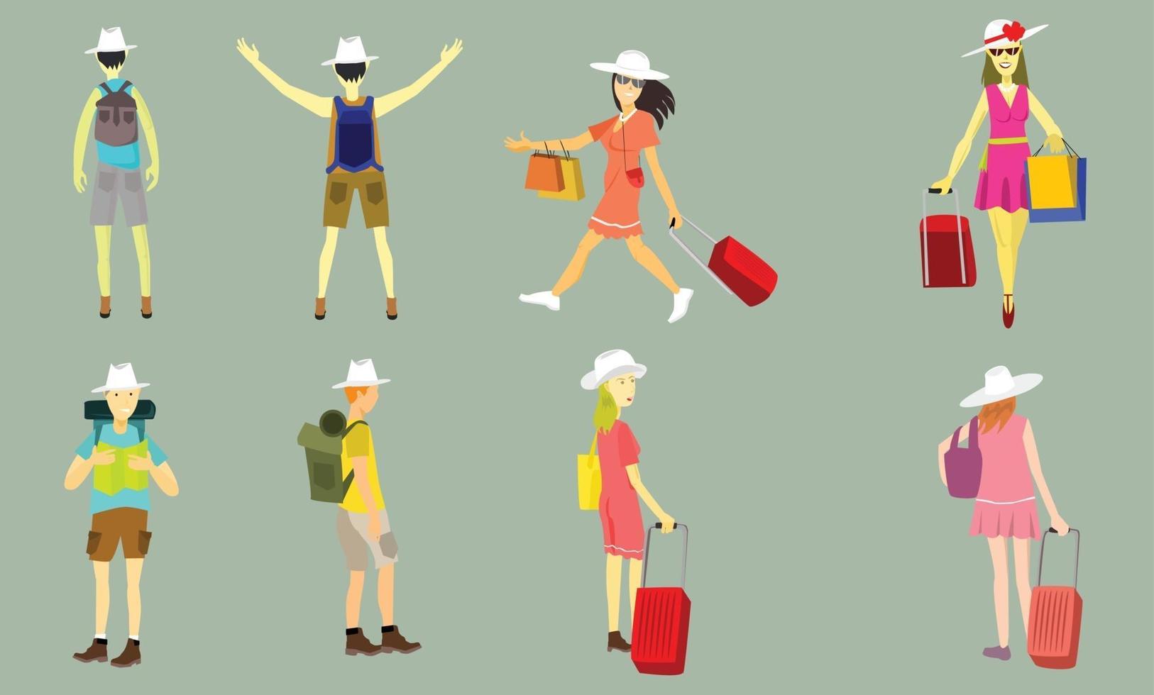 People going travel with luggage and backpack. vector