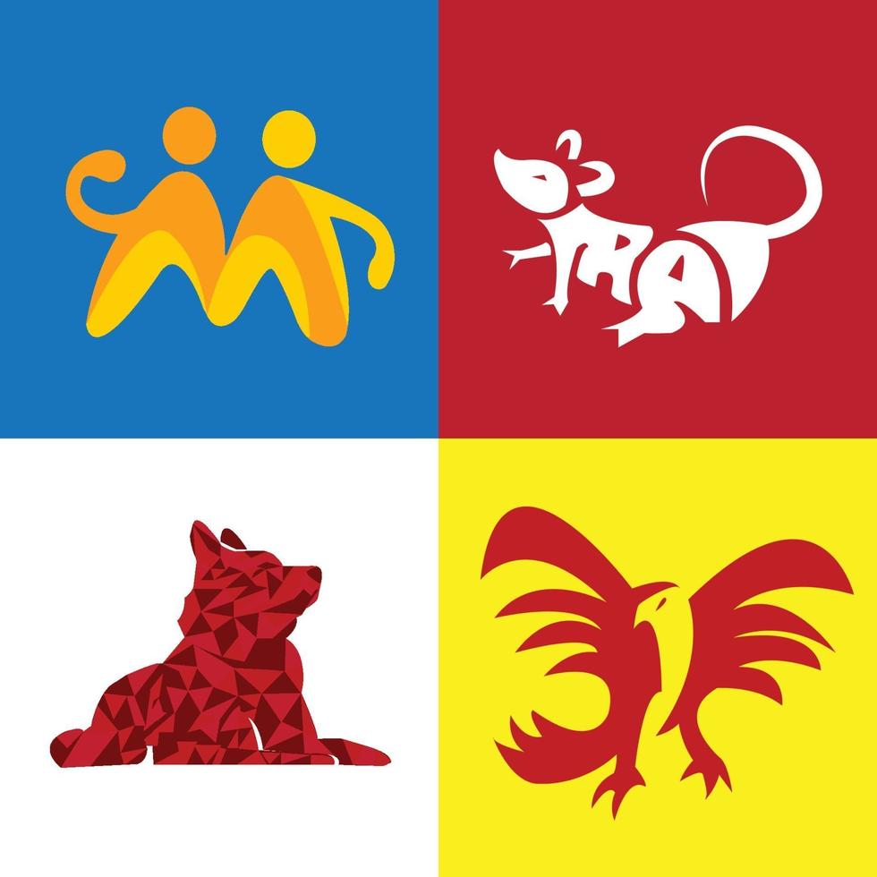 conjunto de paquete minimalista animal perro, águila, pájaro, rata, logotipo del ratón vector