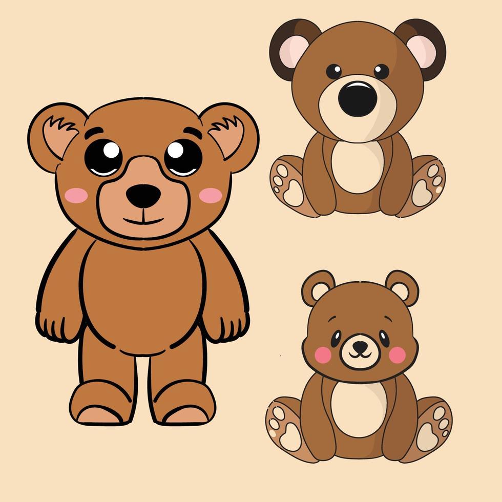 teddy bear cute cartoon character bundle set vector