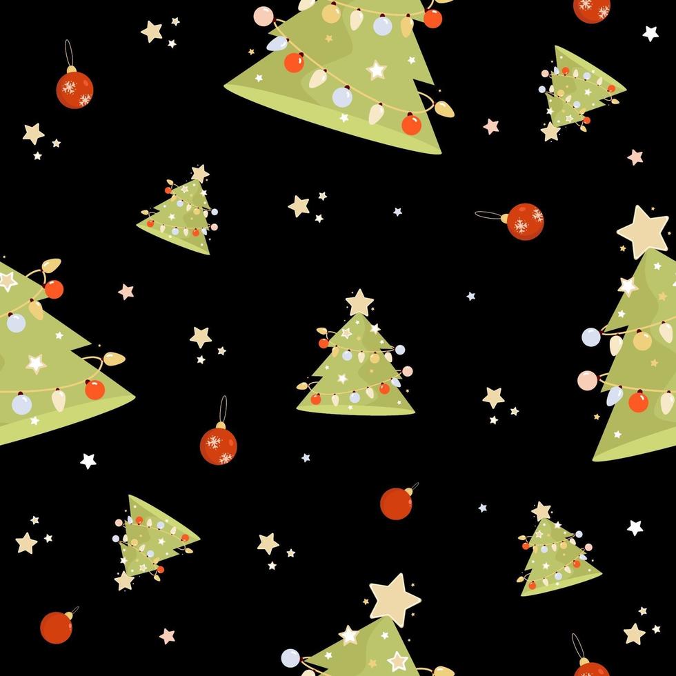 New Year seamless pattern with Christmas tree vector