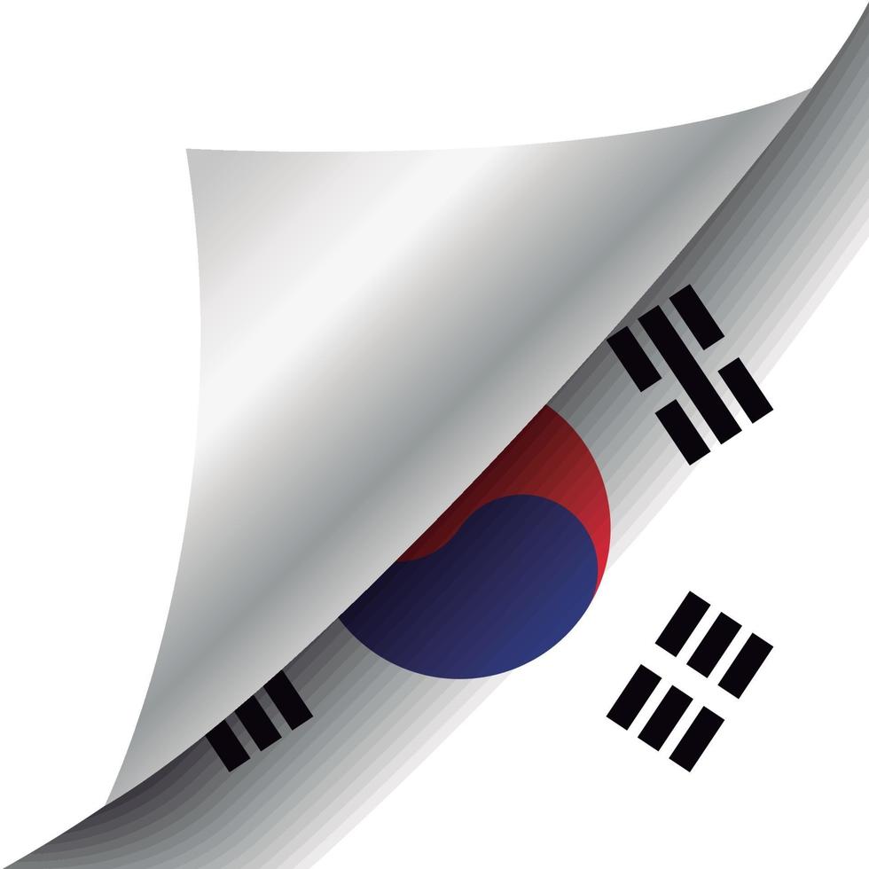 bandera de corea del sur con esquina rizada vector