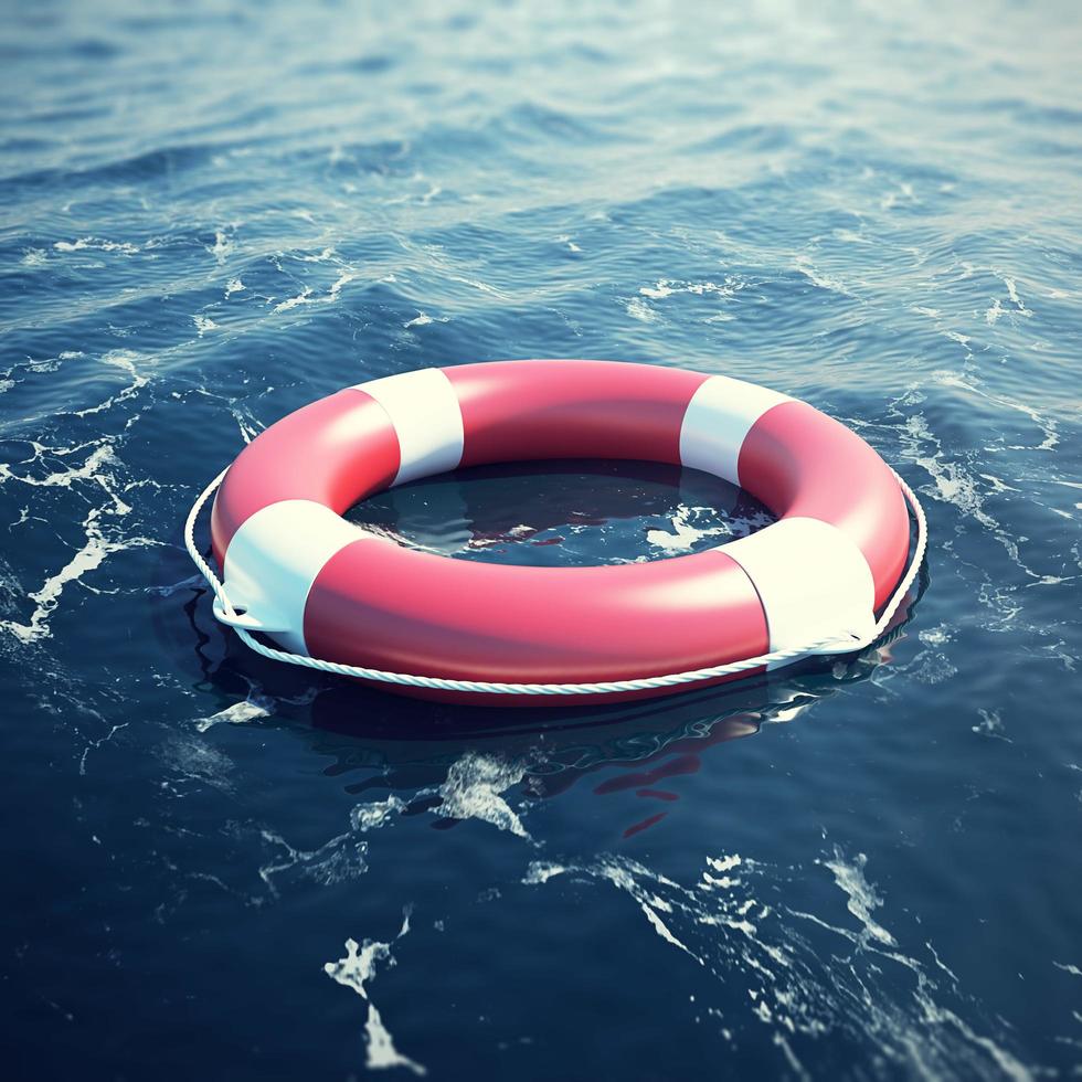 Lifebuoy in the sea, the ocean with focus effect. 3d illustration photo