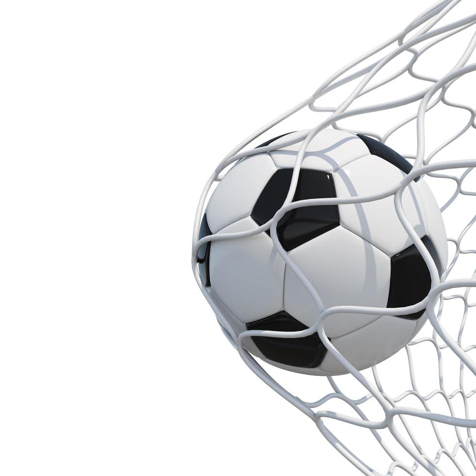 Soccer ball in net on white background. photo