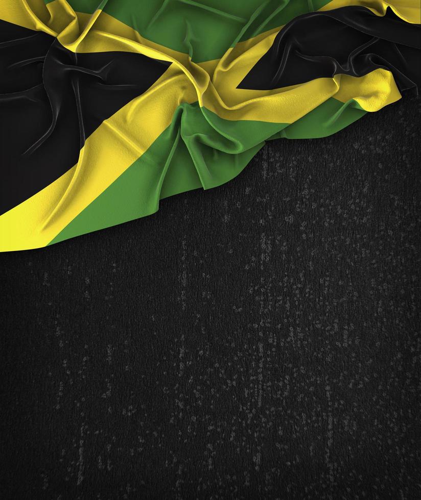 Jamaica Flag Vintage on a Grunge Black Chalkboard With Space For Text photo