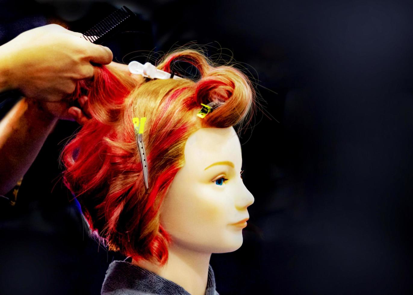 Hair dyeing, Hairstyles on dummy head of hair salon photo