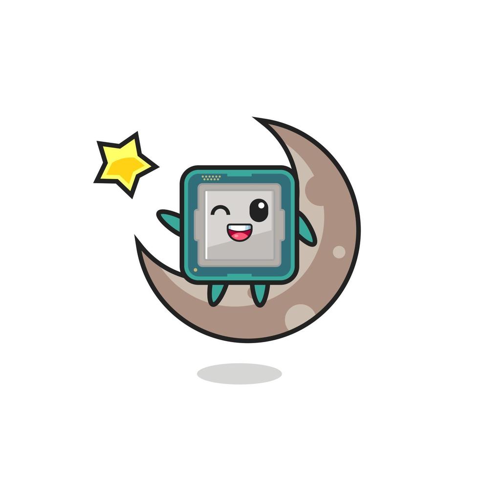 illustration of processor cartoon sitting on the half moon vector