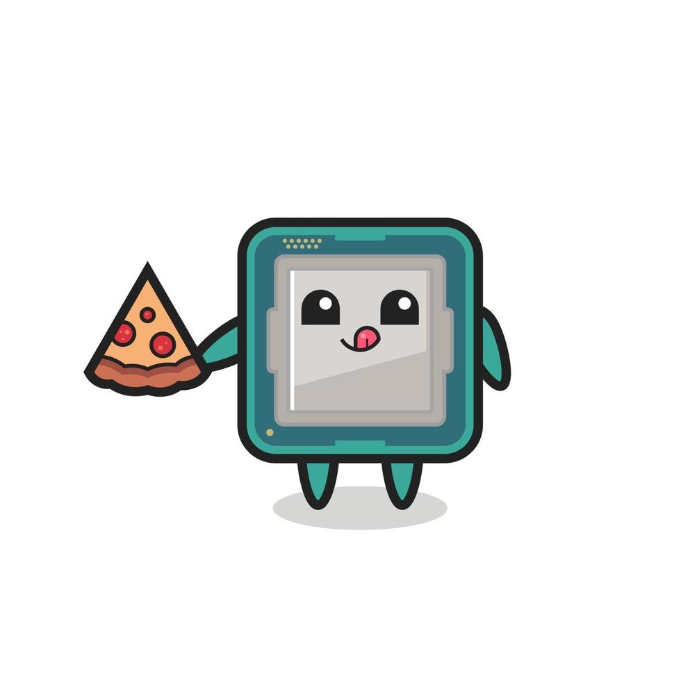 lindo procesador de dibujos animados comiendo pizza vector