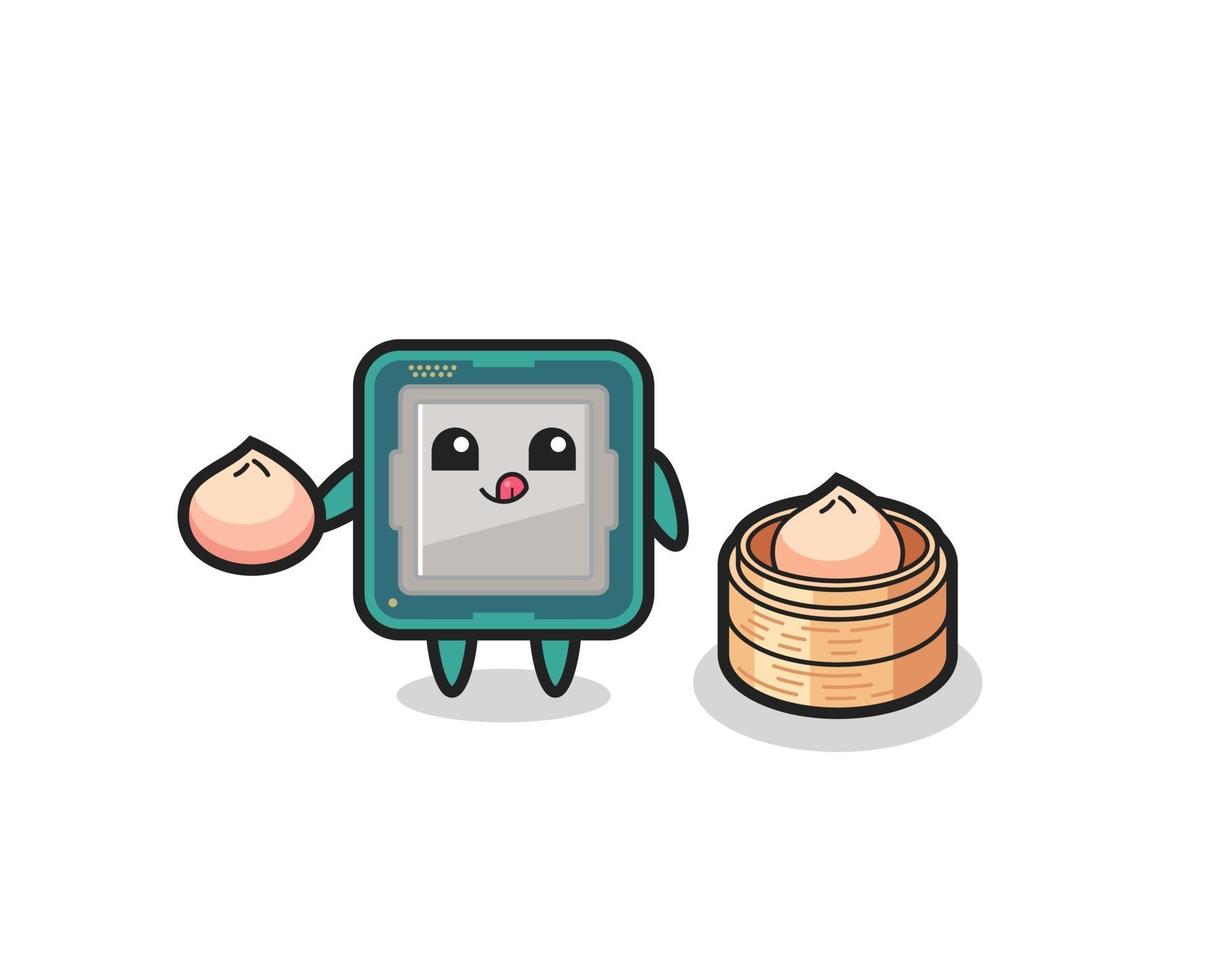 cute processor character eating steamed buns vector