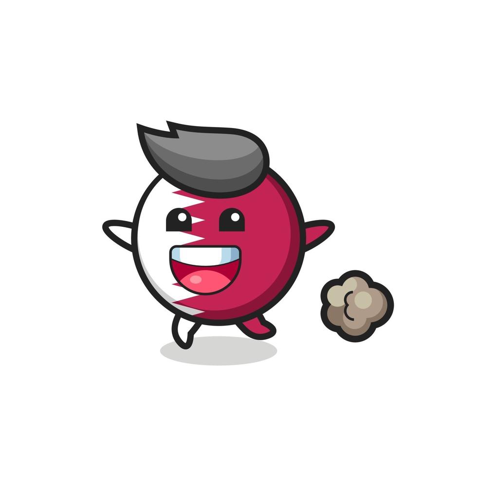 the happy qatar flag badge cartoon with running pose vector