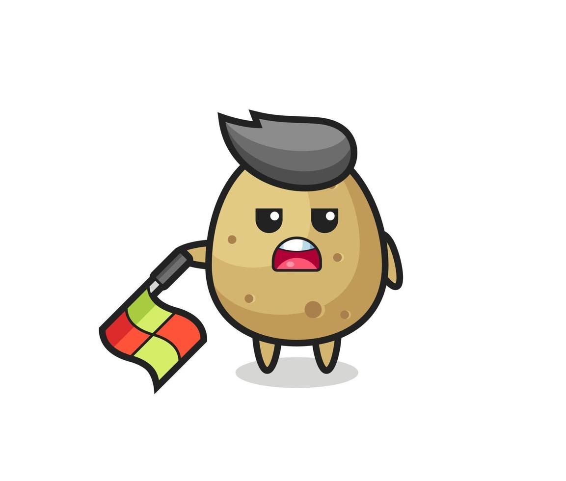 potato character as line judge hold the flag down at a 45 degree angle vector