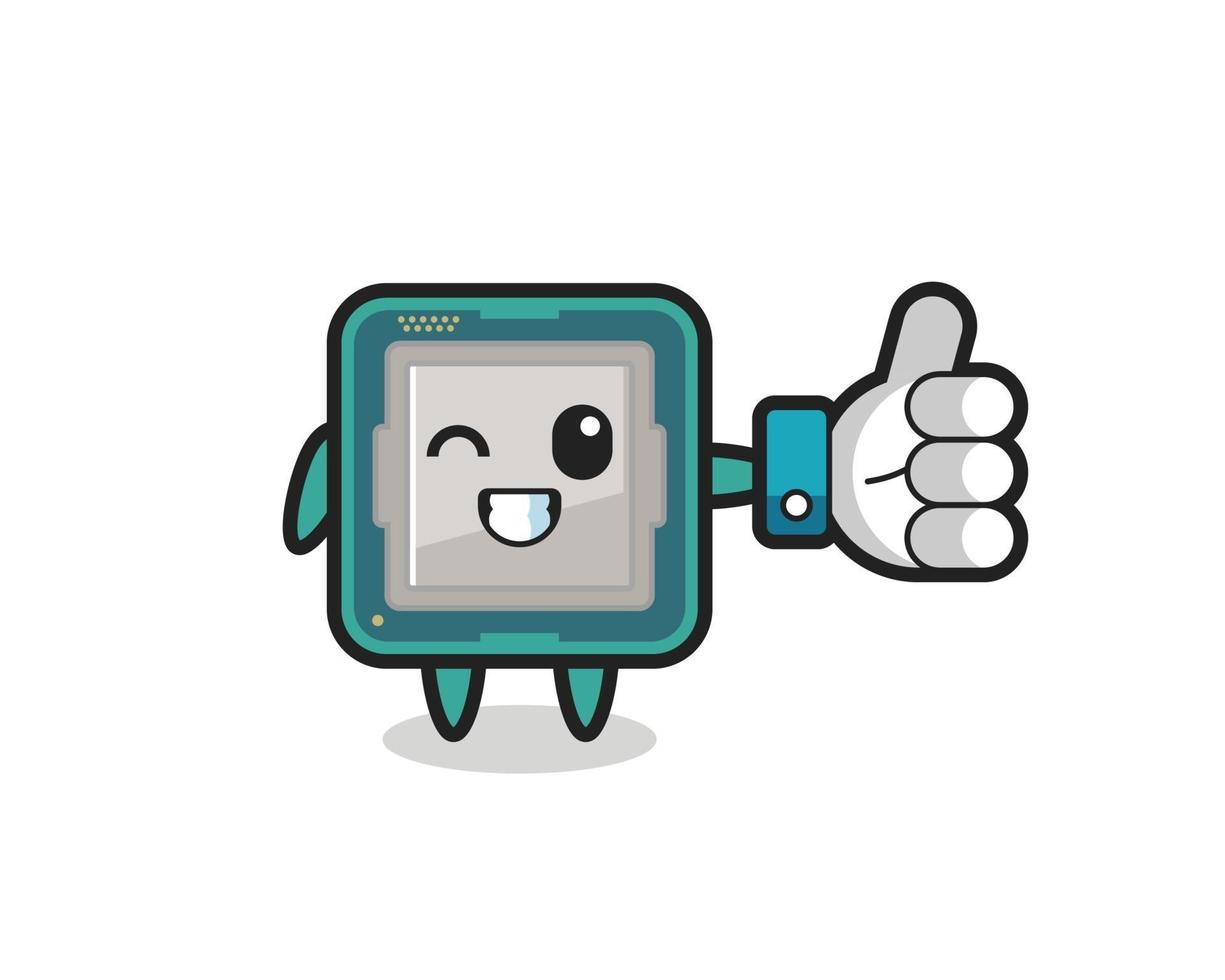 cute processor with social media thumbs up symbol vector