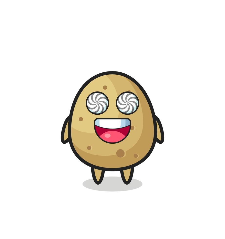 cute potato character with hypnotized eyes vector