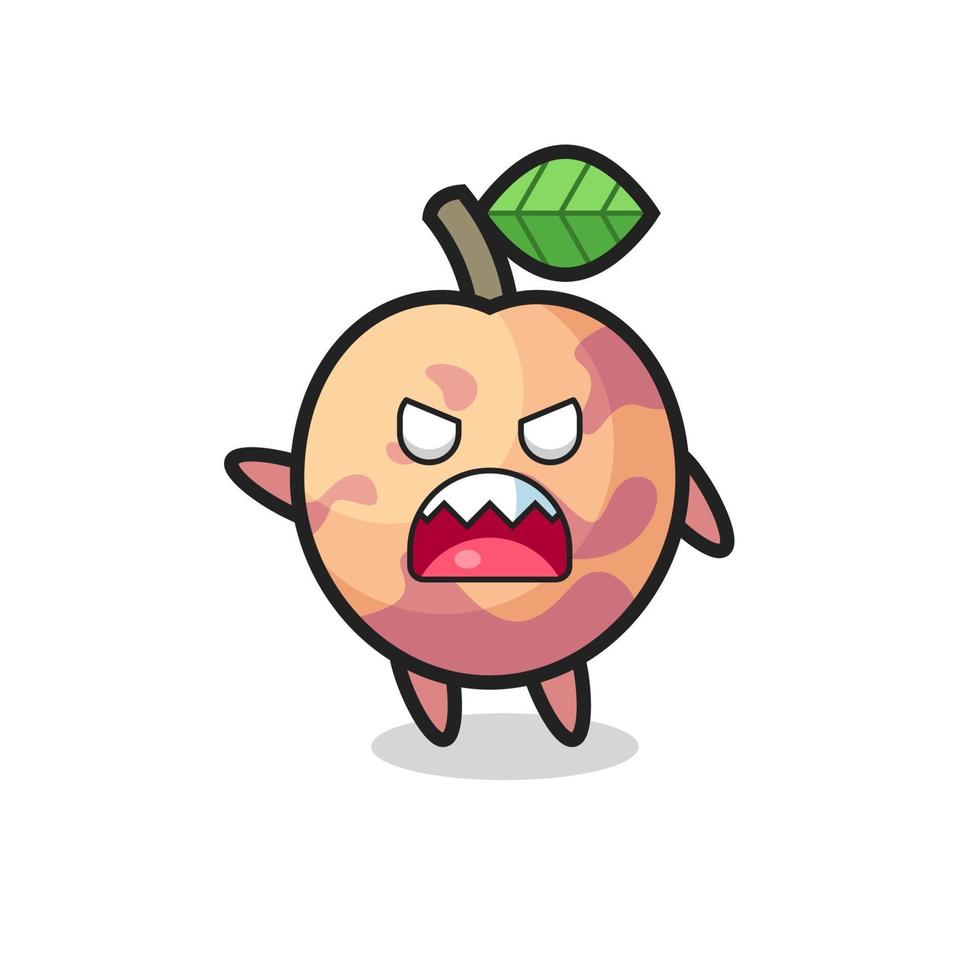 Cute dibujos animados de frutas pluot en una pose muy enojada vector