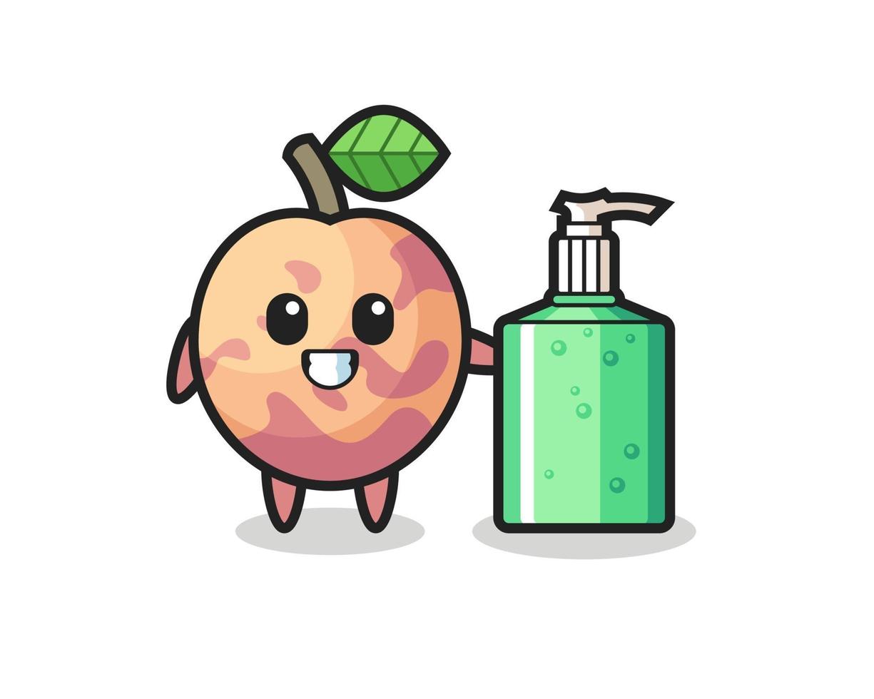 cute pluot fruit cartoon with hand sanitizer vector