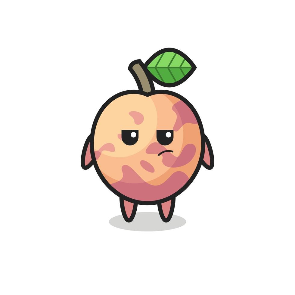 cute pluot fruit character with suspicious expression vector