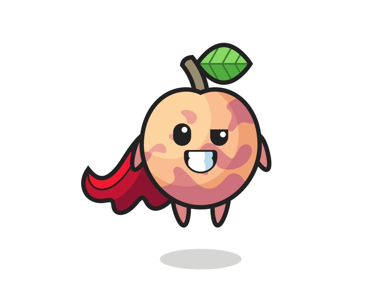 el lindo personaje de la fruta pluot como un superhéroe volador vector