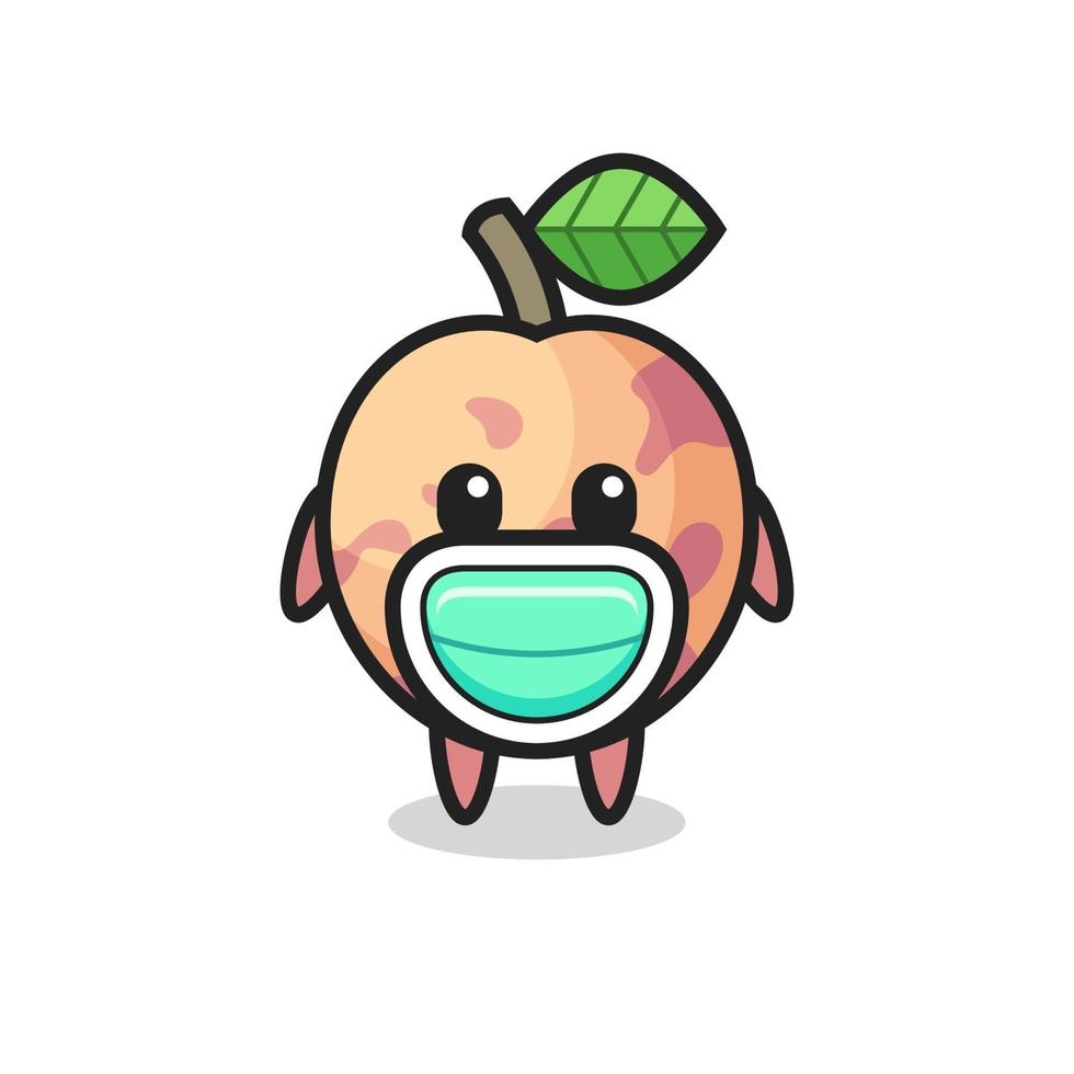 cute pluot fruit cartoon wearing a mask vector
