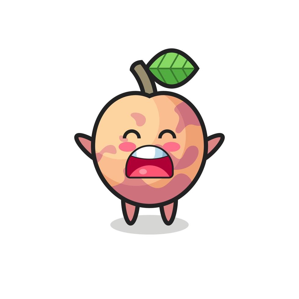 cute pluot fruit mascot with a yawn expression vector