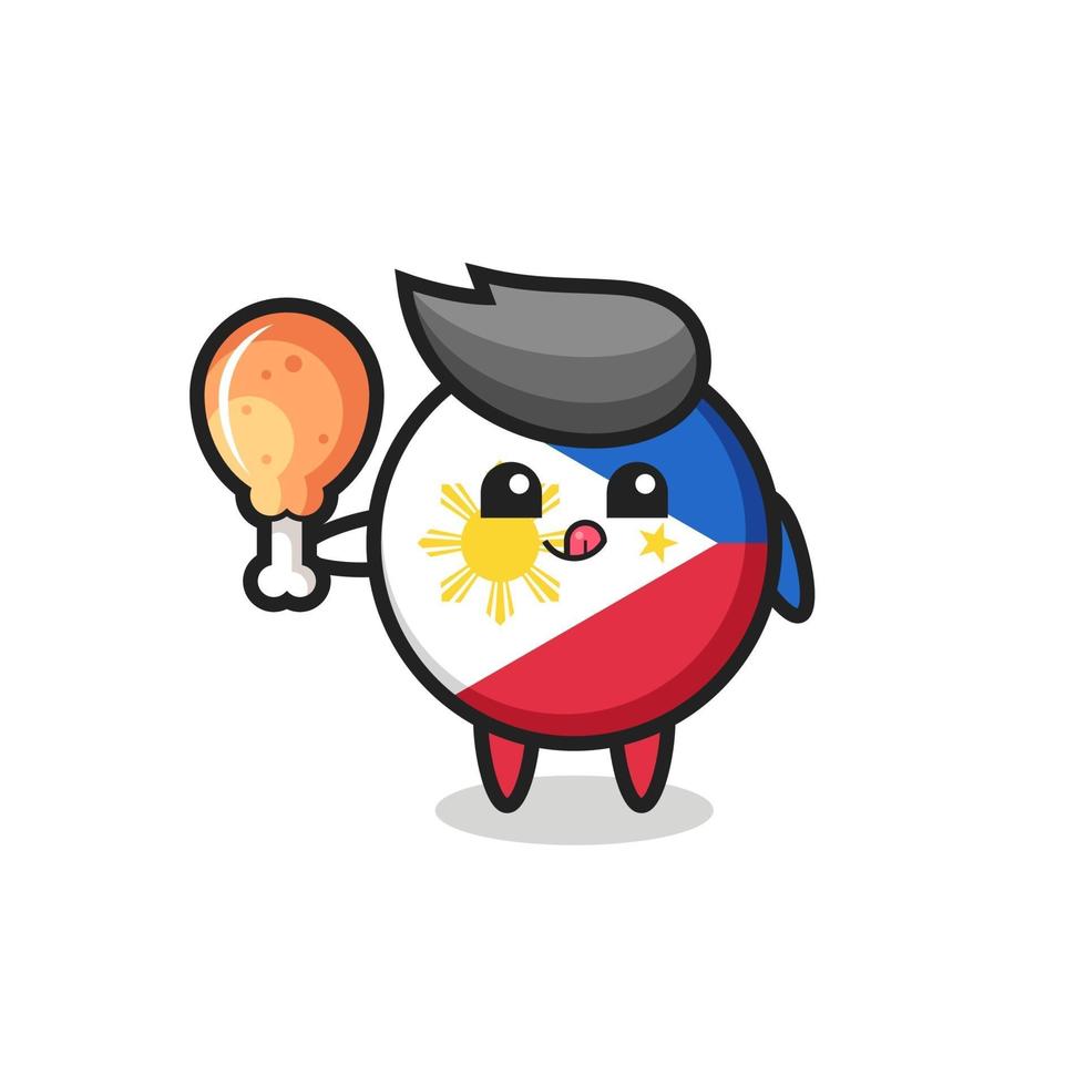 philippines flag badge cute mascot is eating a fried chicken vector