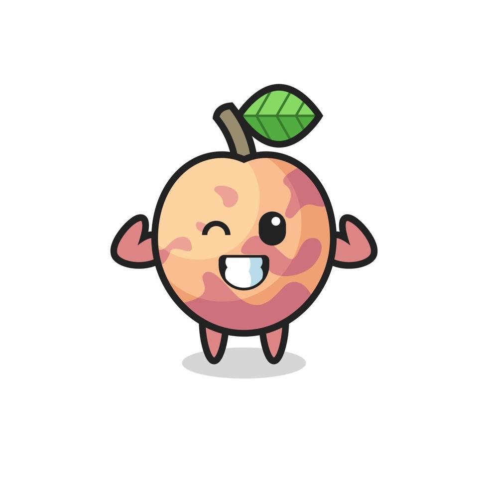 the muscular pluot fruit character is posing showing his muscles vector