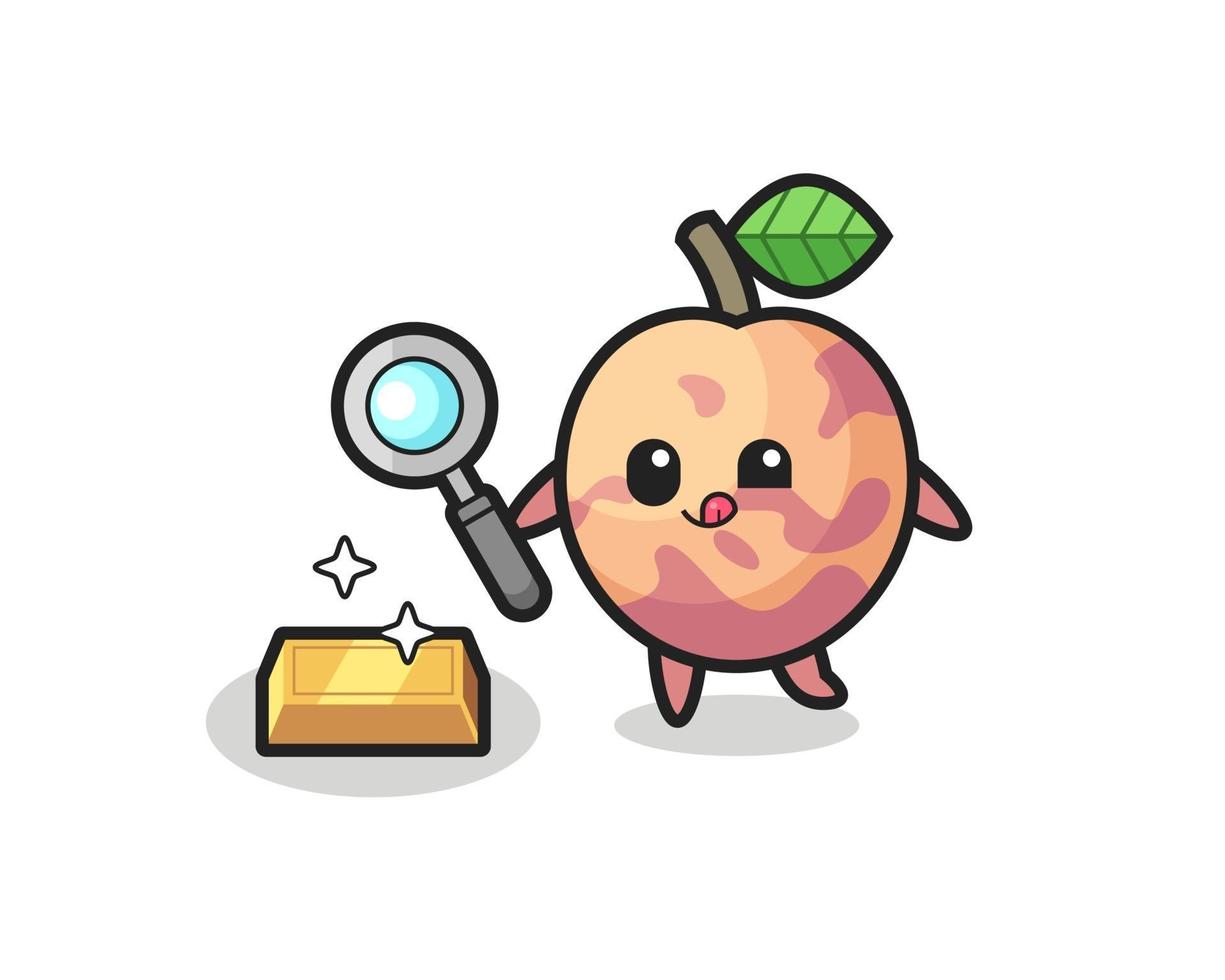 pluot fruit character is checking the authenticity of the gold bullion vector