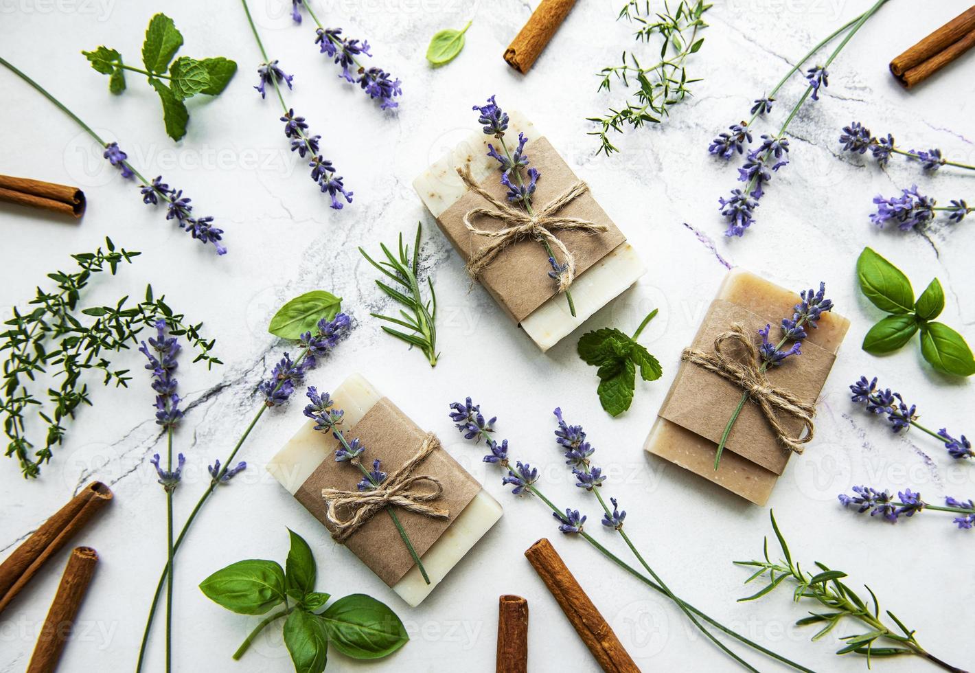 Natural soap with herbs and flowers photo