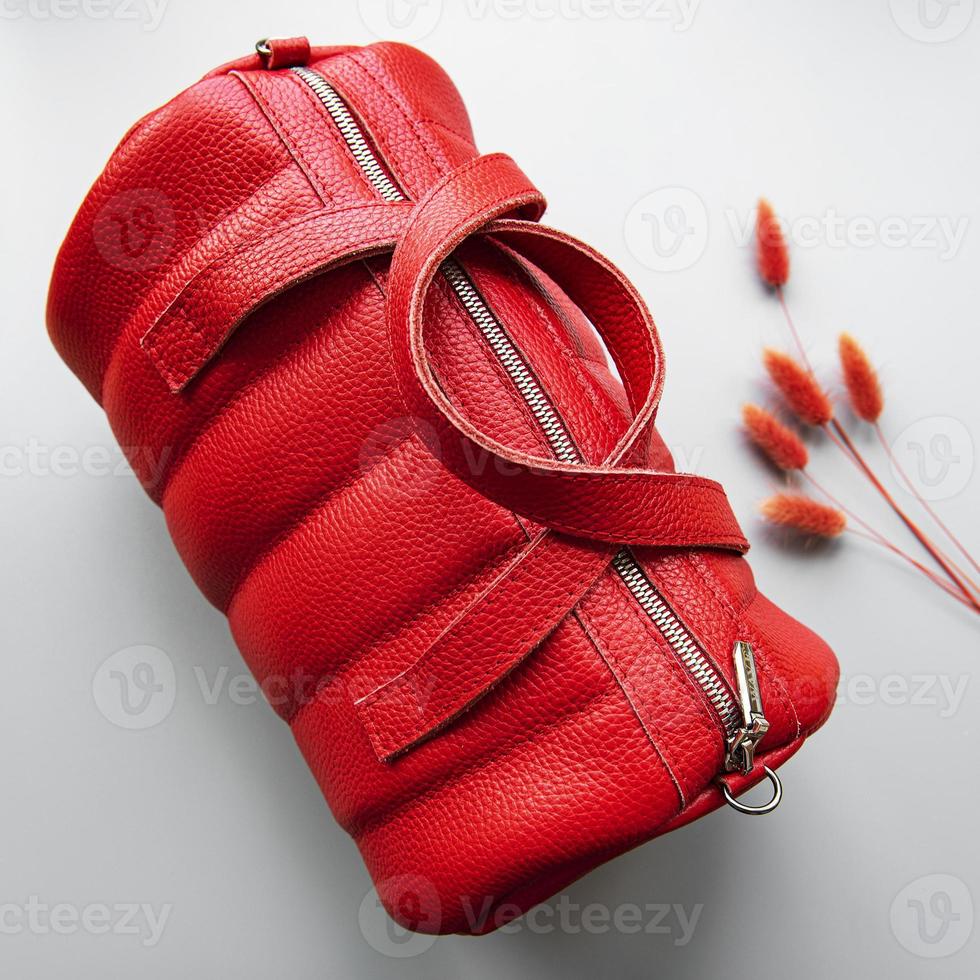 Red leather bag photo