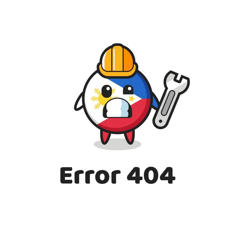 error 404 con la linda mascota de la insignia de la bandera de Filipinas vector
