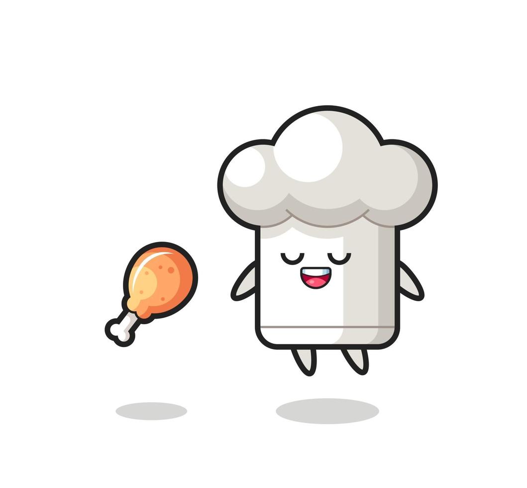 cute chef hat floating and tempted because of fried chicken vector