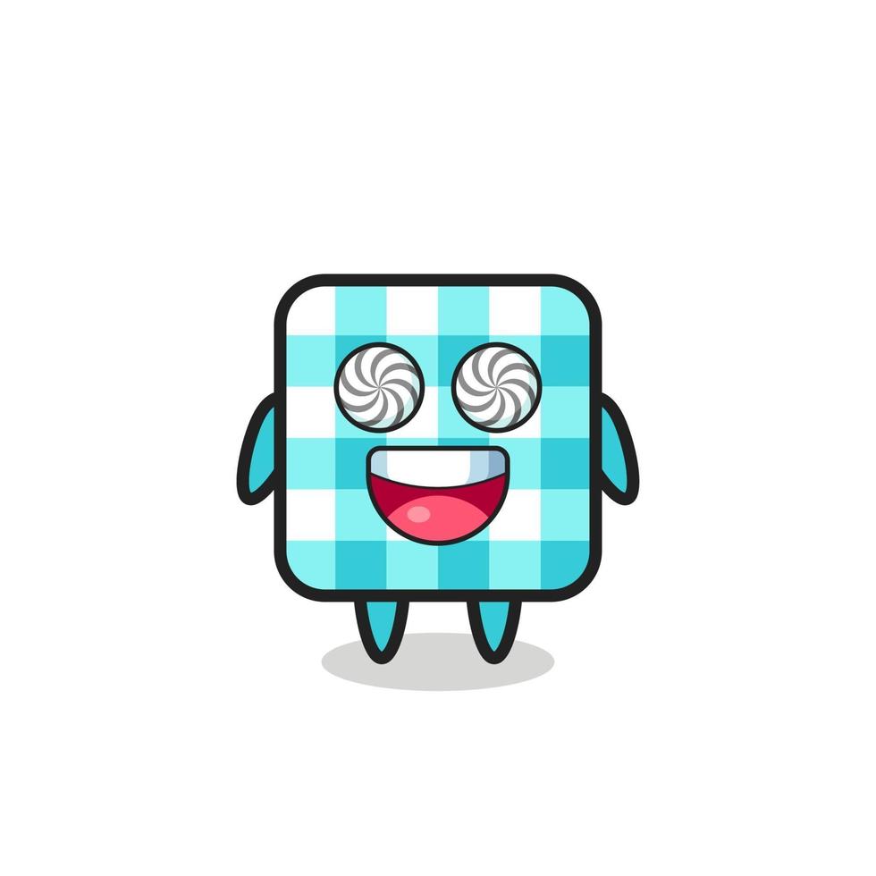 cute checkered tablecloth character with hypnotized eyes vector