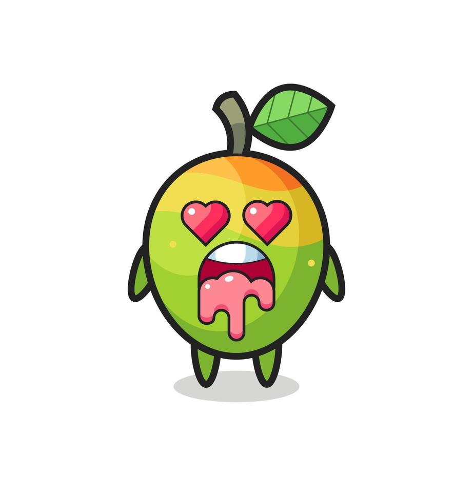 the falling in love expression of a cute mango with heart shaped eyes vector