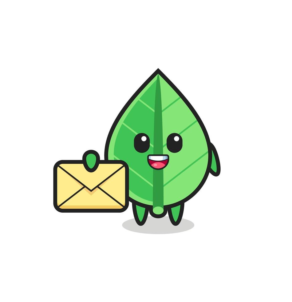 cartoon illustration of leaf holding a yellow letter vector