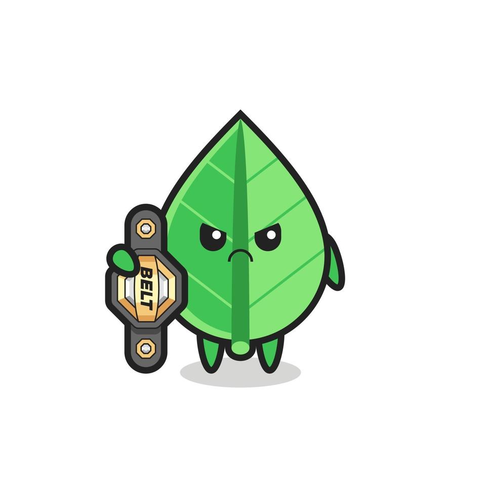 personaje de la mascota de la hoja como un luchador de mma con el cinturón de campeón vector