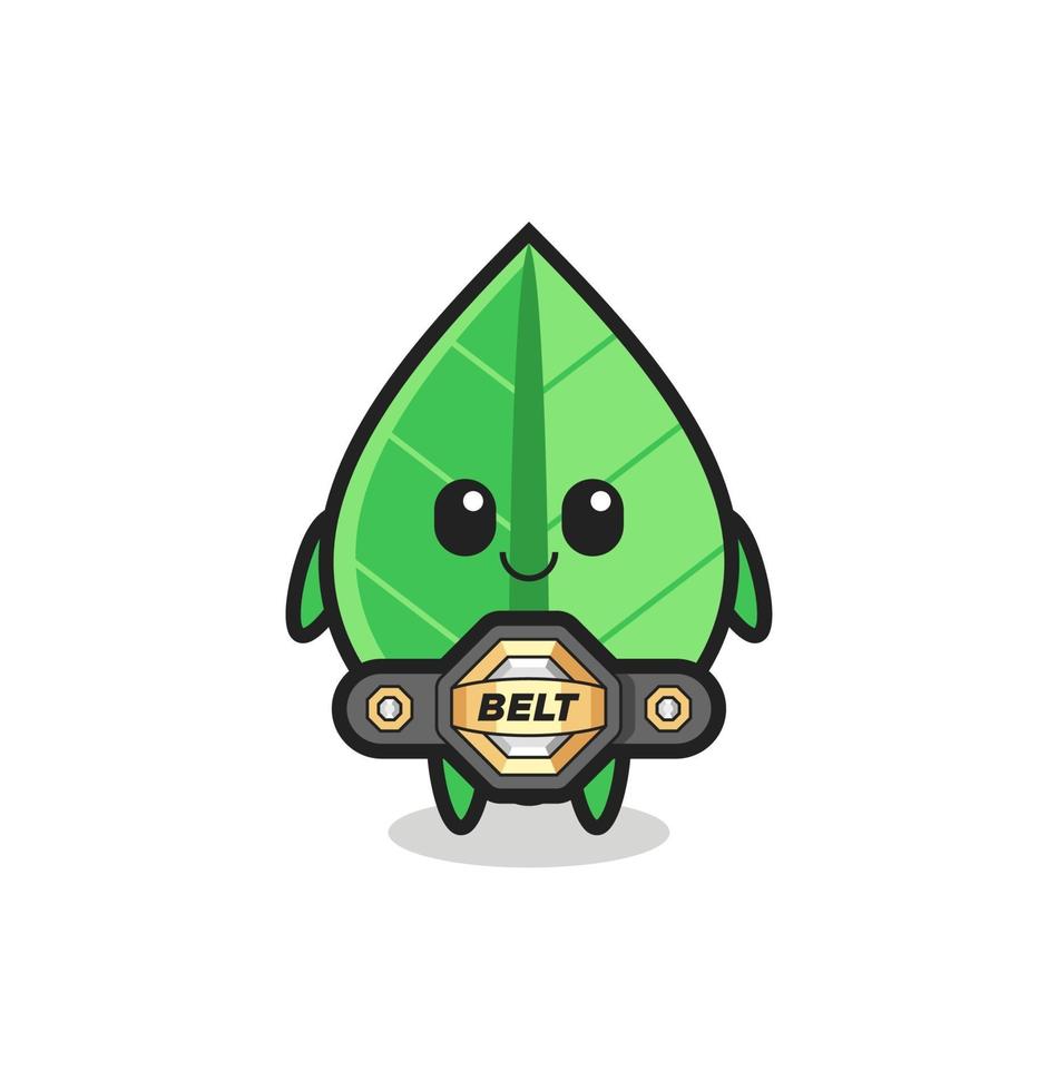 the MMA fighter leaf mascot with a belt vector