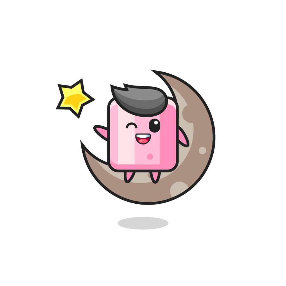 illustration of marshmallow cartoon sitting on the half moon vector