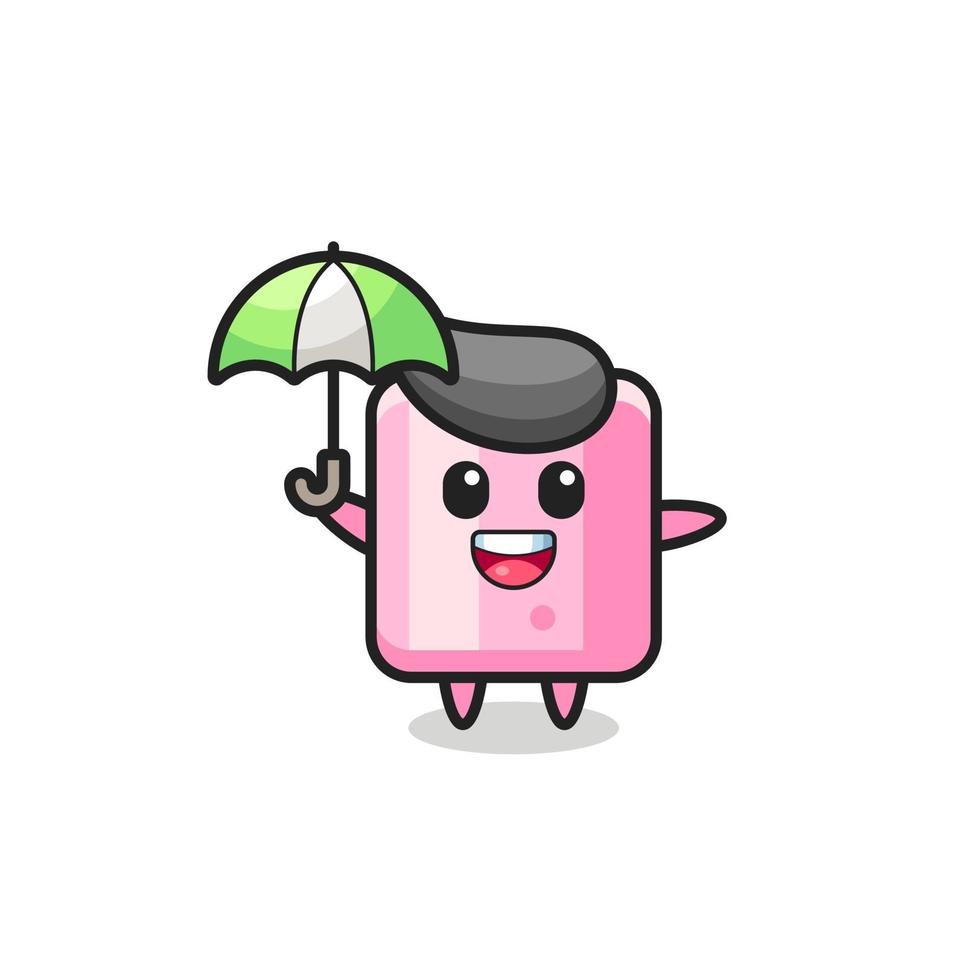 cute marshmallow illustration holding an umbrella vector