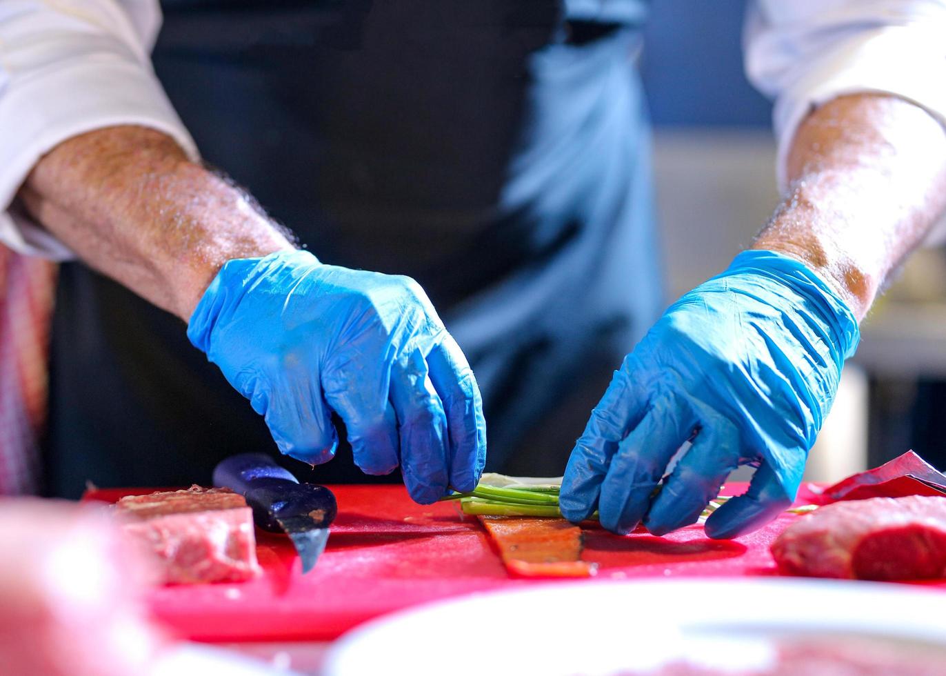 Chef preparing food, meal, in the kitchen, chef cooking photo