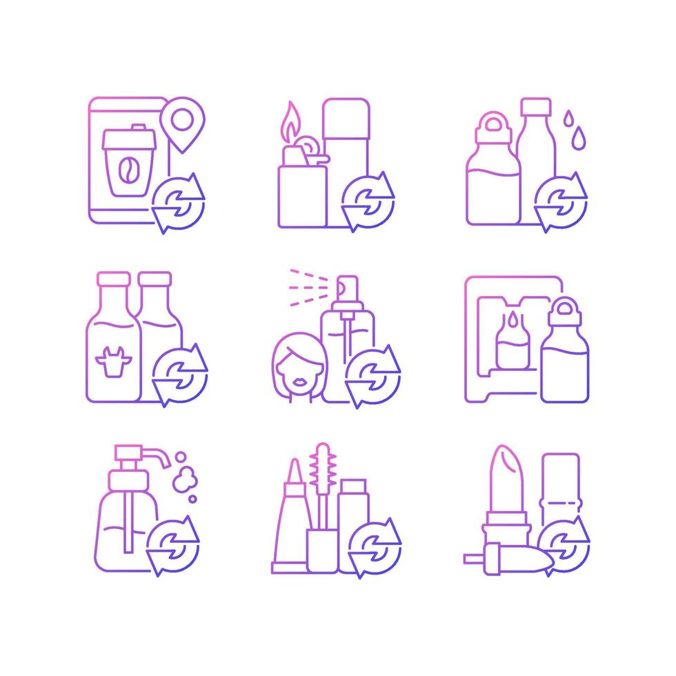 Refillable products gradient linear vector icons set