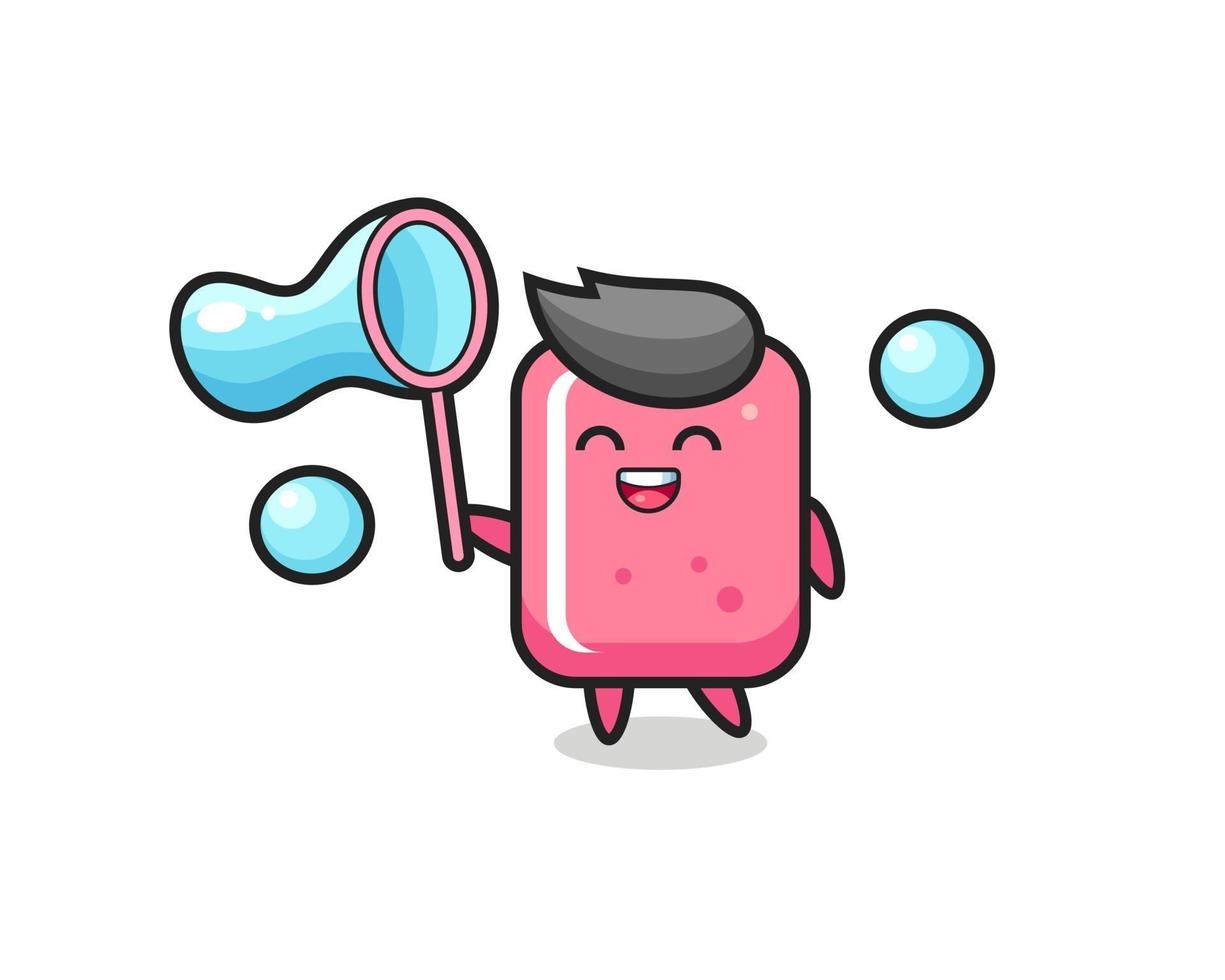 happy bubble gum cartoon playing soap bubble vector