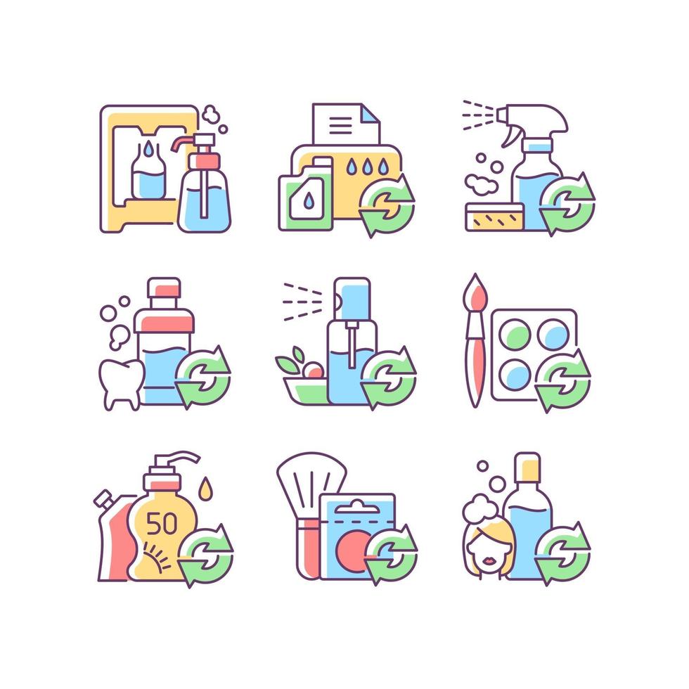 Reusable products RGB color icons set vector