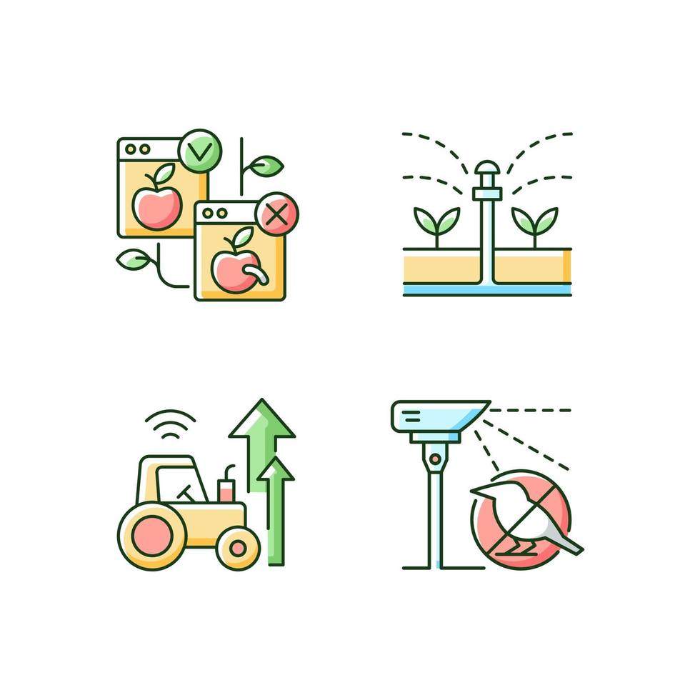 Sistemas automatizados en agricultura conjunto de iconos de colores rgb vector