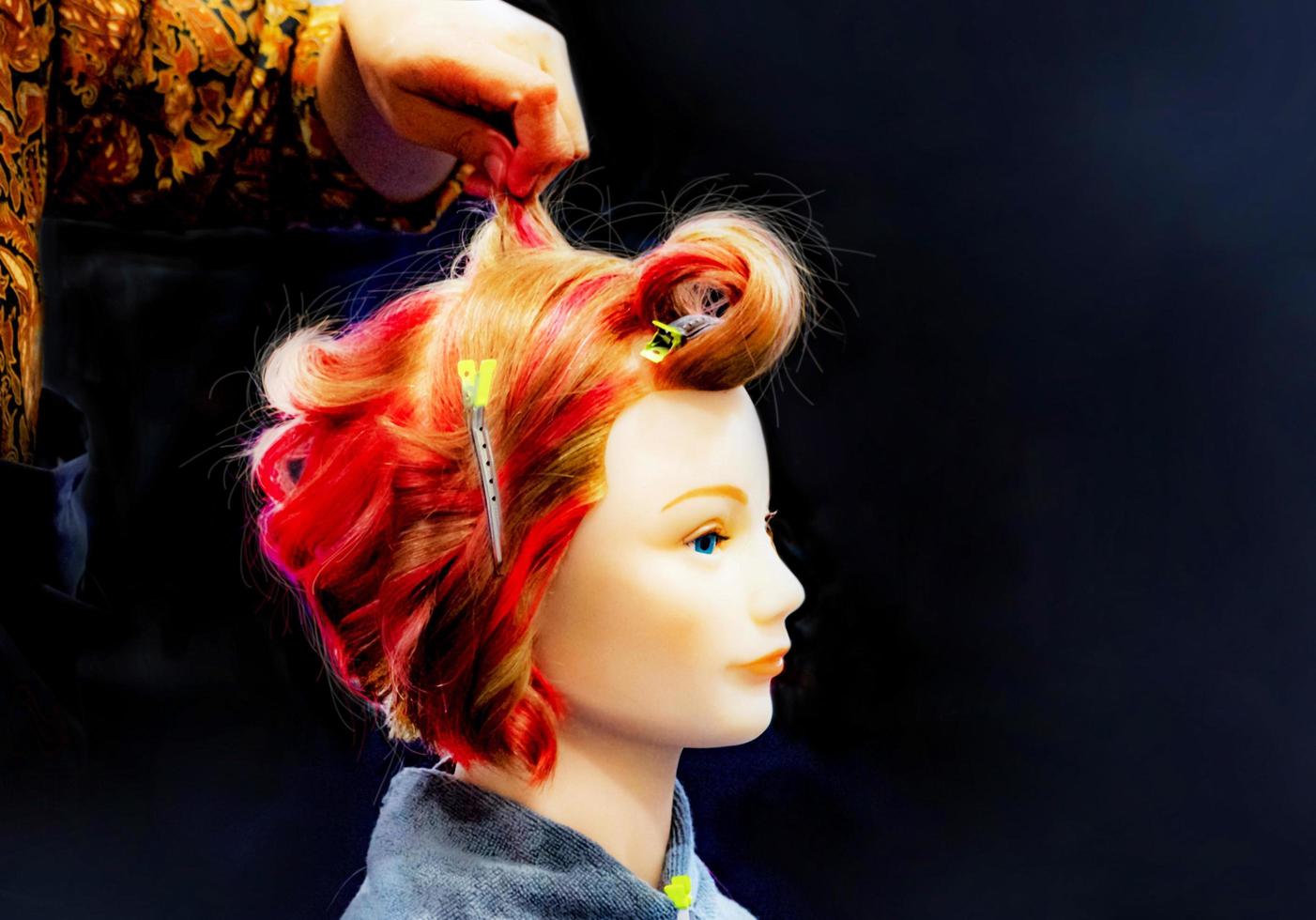 Hair dyeing, Hairstyles on dummy head of hair salon photo